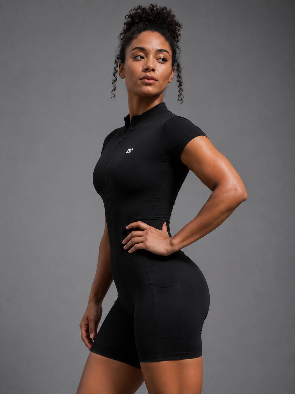 TURFF™ Women's Dark Quarter-Zip Short Sleeve Romper
