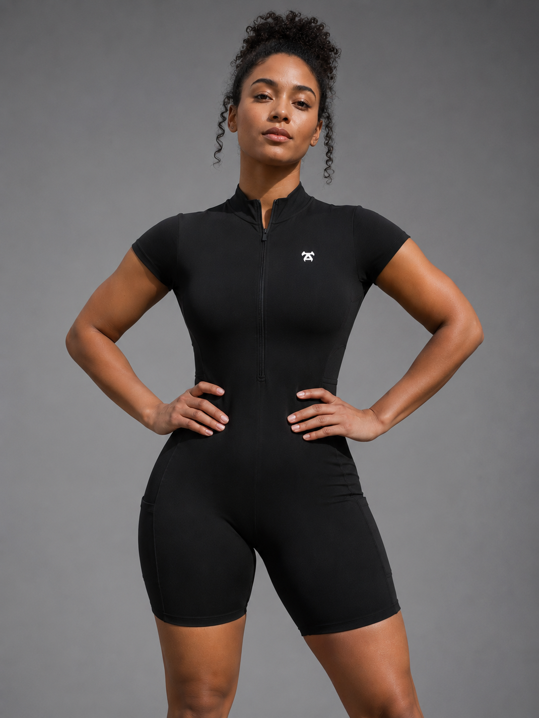 TURFF™ Women's Dark Quarter-Zip Short Sleeve Romper